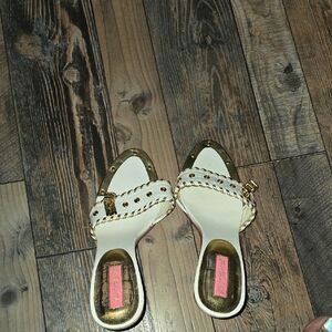 Betsey Johnson White and Gold Heels with Elegant Design
